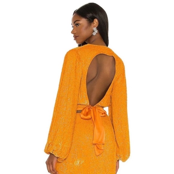 Retrofete Viva Long Sleeve Top Sequins In Orange Size Small $498 Revolve - Picture 2 of 10